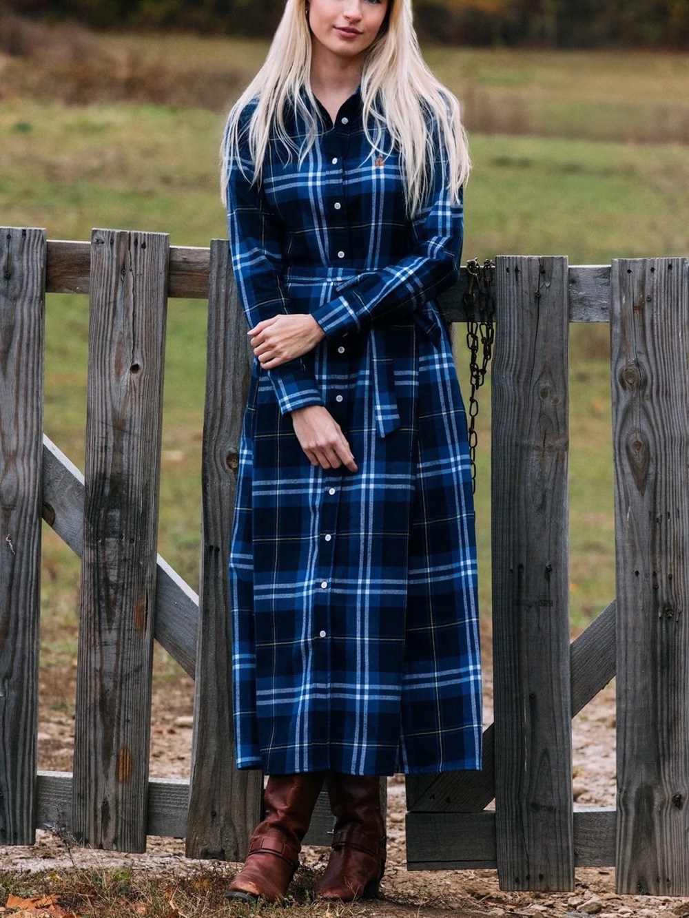 Kiel James Patrick Wellesley Creek Cozy Cabin Flannel Plaid Button Maxi Dress 16
